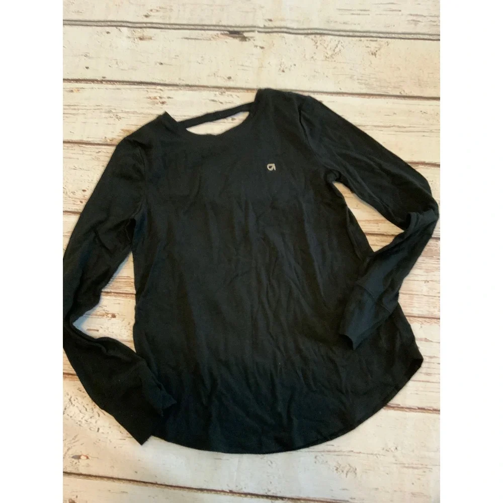 GapFit Kids Girls Black G-Dry Long Sleeve Strappy Lattice Back Active Top Size M